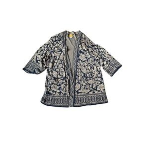 Ruby Rd Woman Black Gold Floral Print Kimono Cardigan Sweater 2X